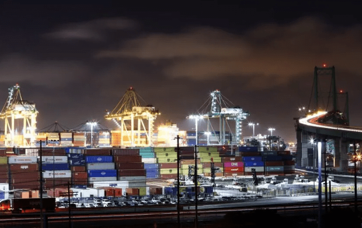 Containers Lit Up at Night